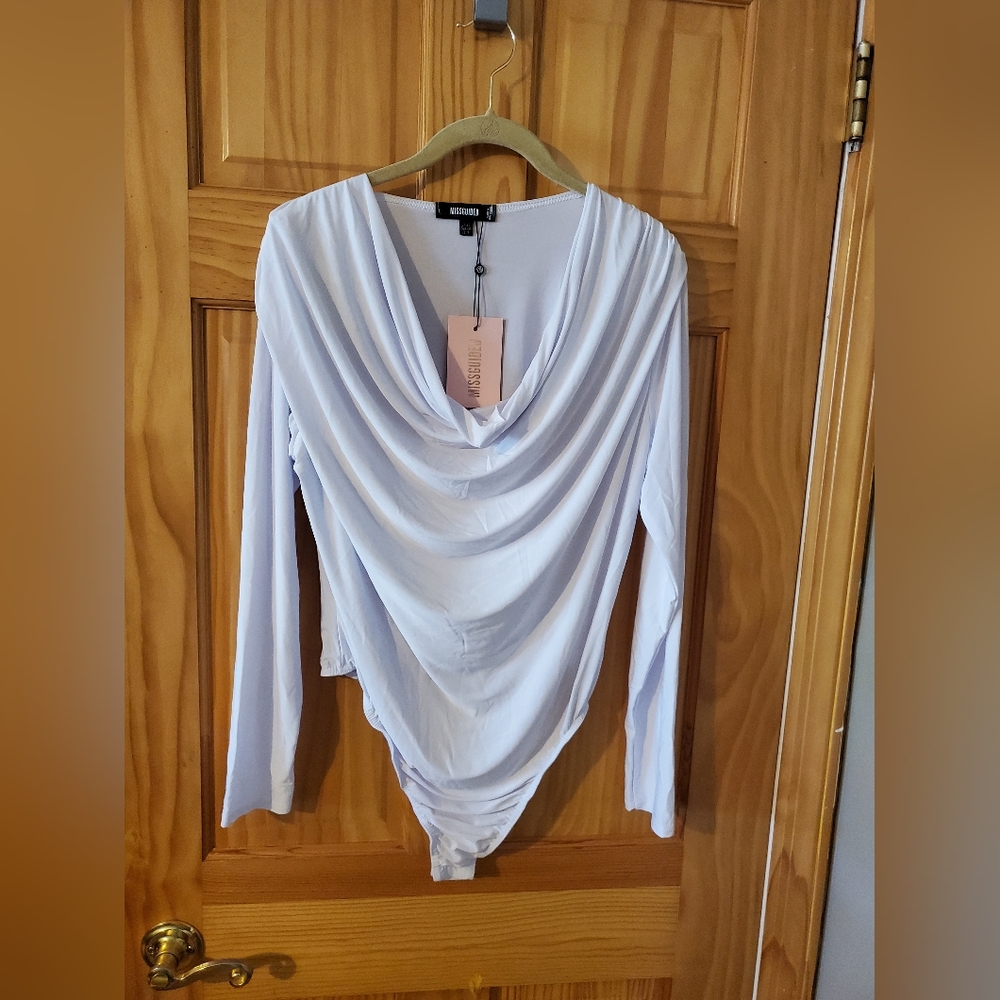 NWT - MISSGUIDED Draped Neck Bodysuit in White - Size 16